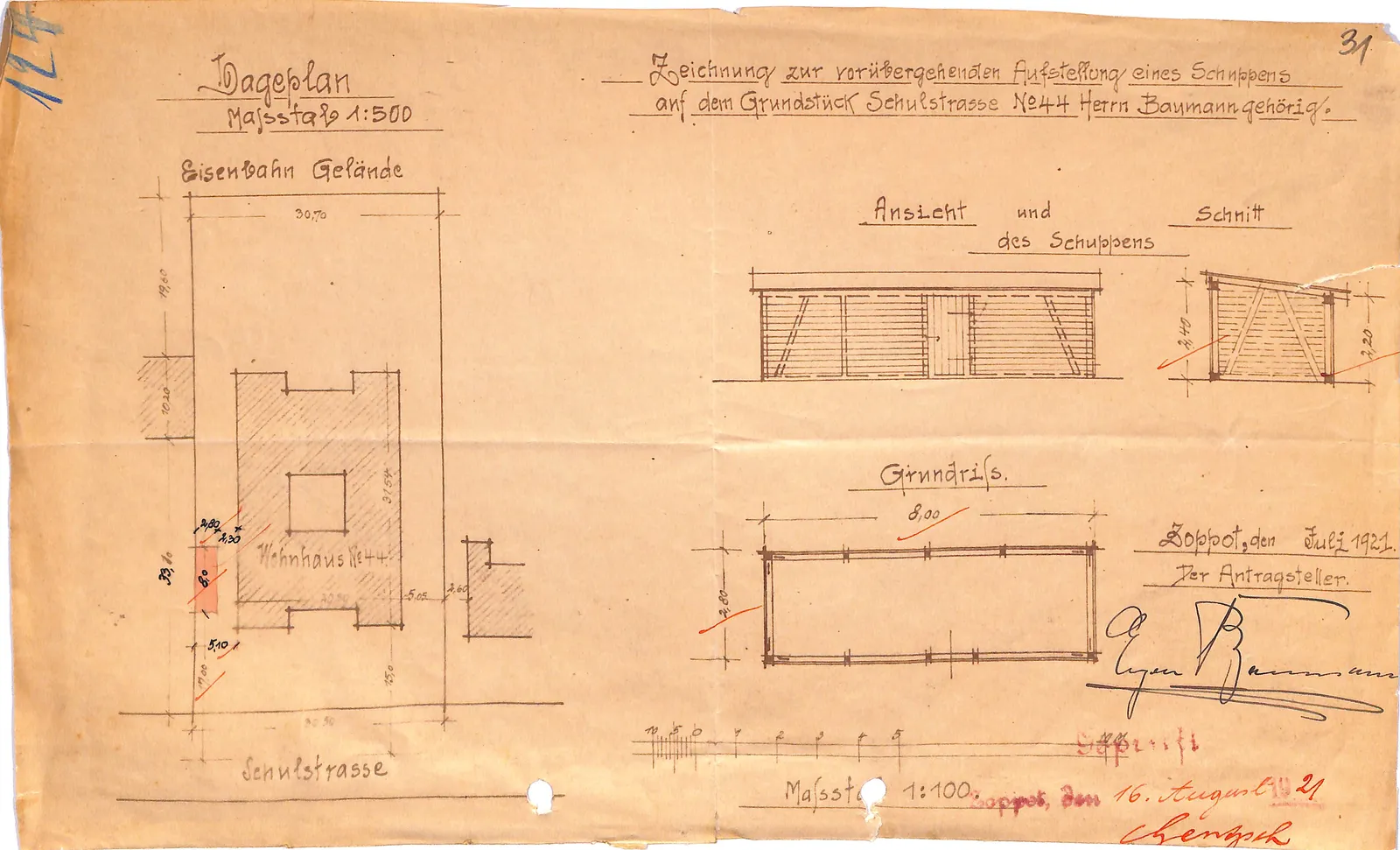 Skan: Szopa tymczasowa na podwórzu (VII 1921)