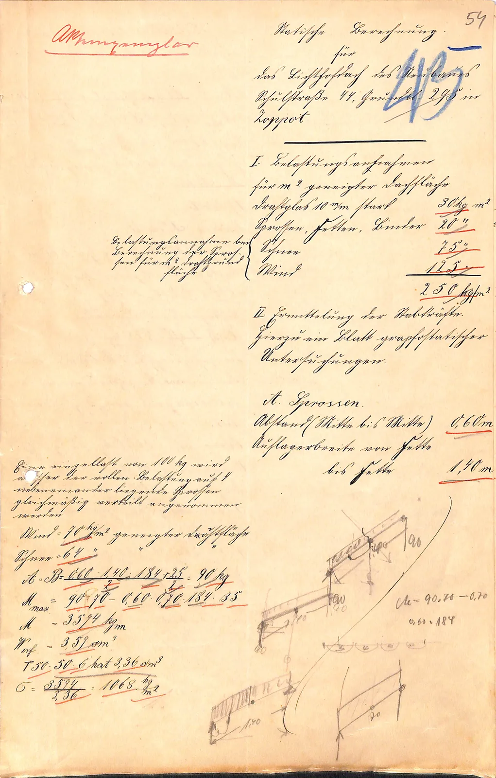 Skan: Dach świetlika — obliczenia statyczne, 7 stron (2–3 XI 1909) — ujęcie 1 z 7