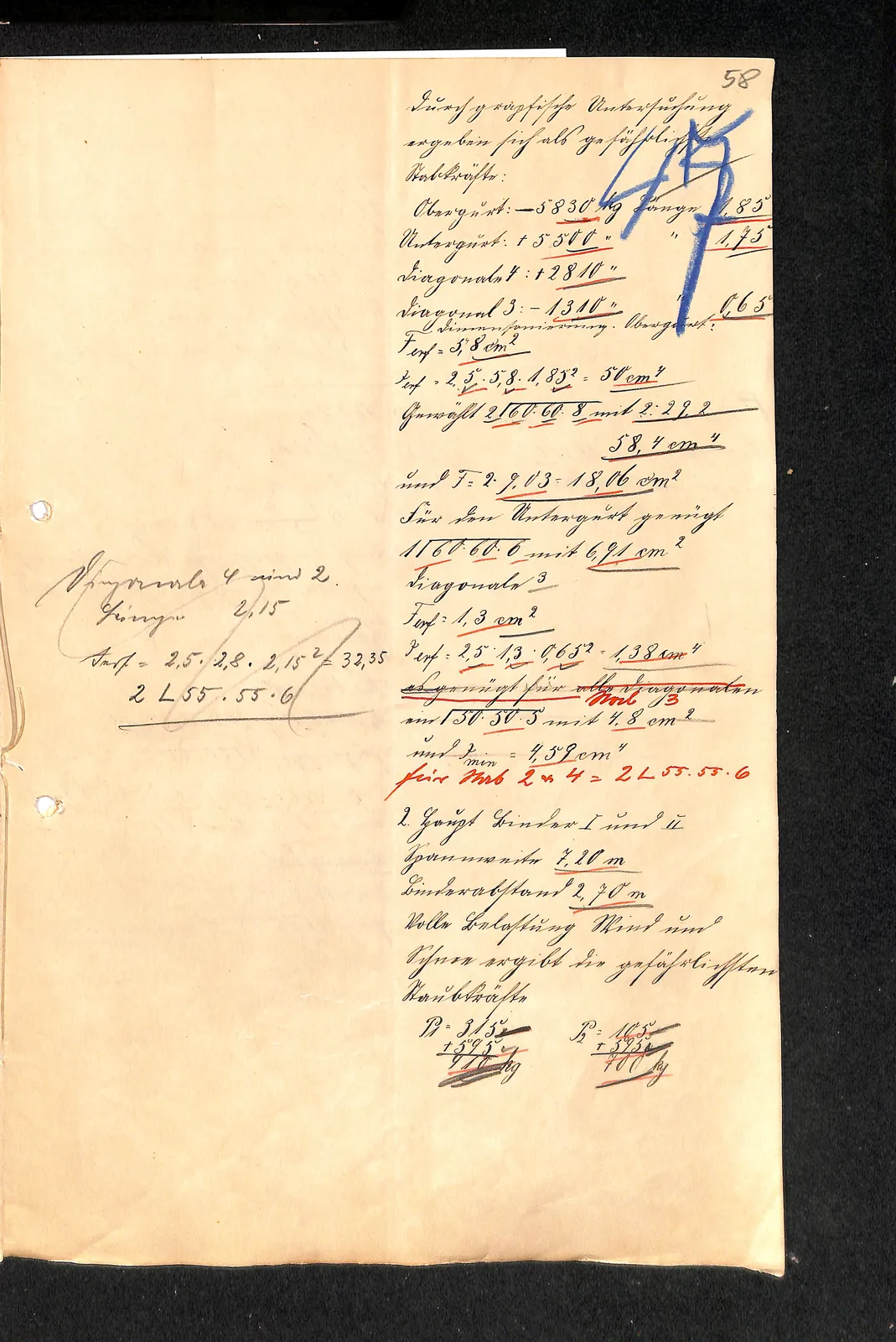 Skan: Dach świetlika — obliczenia statyczne, 7 stron (2–3 XI 1909) — ujęcie 5 z 7