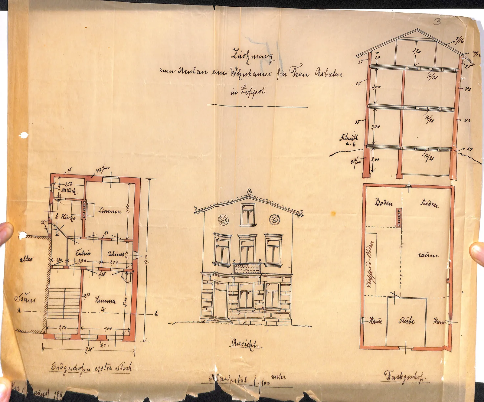 Skan: Projekt domu mieszkalnego dla Frau Asbahn (sierpień 189?)